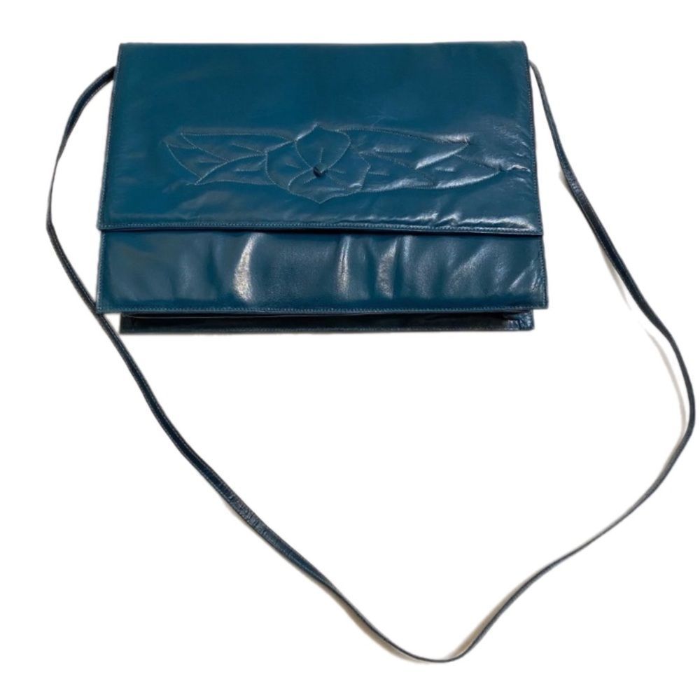 MAUD FRIZON 
1980's Blue Leather Embroidered purse
Shoulder Handbag